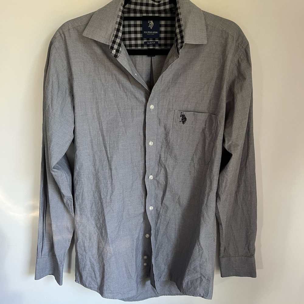 Mens grey button up Oxford style shirt size m